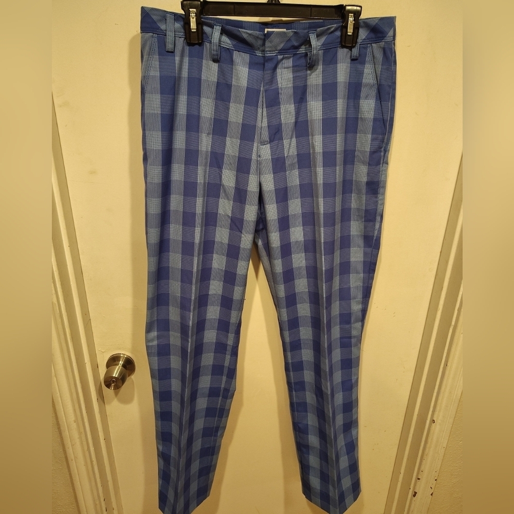 Adidas Men's Blue Plaid Check Chino Golf Pants Sz 33x34 Casual Preppy Academia